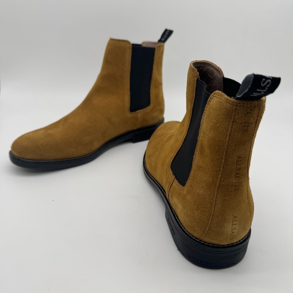 NWOB Allsaints Harley Tan Brown Suede Leather Chelsea Boots Size 43/10 - Picture 13 of 13